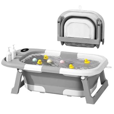 Imagem de Banheira Bebê Dobrável com Termômetro Digital, Portátil e Compacta para Viagem e Apartamento