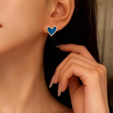 Imagem de Brincos de coração pequeno para mulheres, preto, verde, azul, coração, colorido, coração, brinco, Small, Latão, Sem pedra preciosa