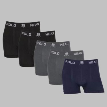 Imagem de Kit 5 Cuecas Boxer Polo Wear Masculino Original Premium Lisa, 2preto, 