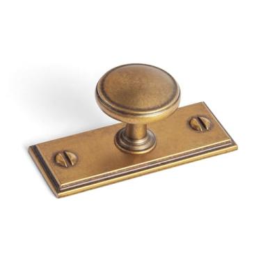 Imagem de Goo-Ki Puxadores de gaveta de latão antigo com placa traseira ferragens de armário de cozinha de liga de zinco - pacote com 6 puxadores de armário com orifício único/barra de parafuso com espaçador