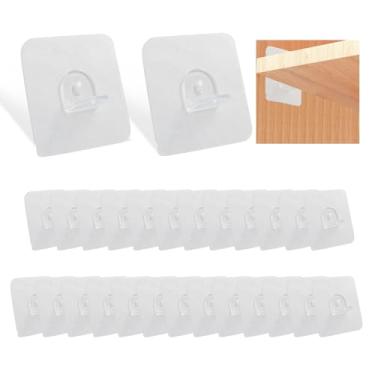 Imagem de Kyuionty 24 peças de pino de suporte de prateleira de plástico, pino de partição de suporte autoadesivo, 5,56 cm x 5,6 cm, clipes de prateleiras sem brocas, para armário de cozinha, prateleiras de