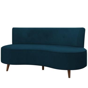 Imagem de Sofá 2 Lugares Para Sala Living 135cm Pés Palito Korah K04 Veludo Azul - Mpozenato