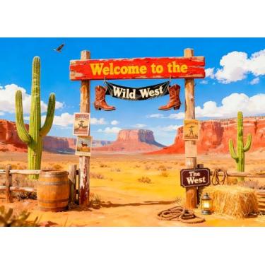 Imagem de DePhoto 2,8 x 1,8 m de fundo do deserto do oeste ocidental, caubói, cacto do deserto, botas de caubói palheiro de fundo para decoração de festa ocidental, adereços de foto de vinil