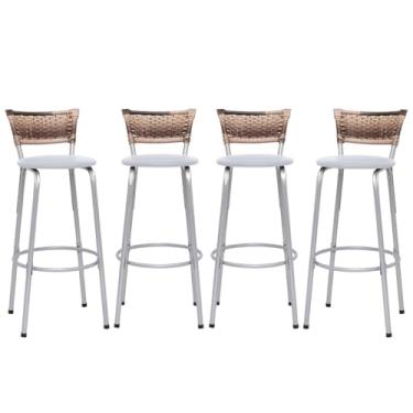 Imagem de Banqueta Altas Junco Cappuccino Estrutura Prata 70cm Para Balcão Cozinha, Bar, Bistrô, Americano Kit 04 Unidades - Itagold (Branco)
