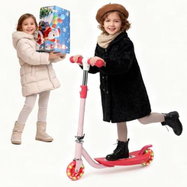 Imagem de Patinete para crianças de 4 a 8 anos, 2 rodas iluminadas, scooter resistente com 3 guidões ajustáveis em altura, abertura traseira, plataforma antiderrapante alargada, carga máxima de 50 kg para