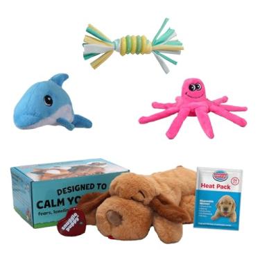 Imagem de Snuggle Puppy Original, brinquedo para cães com batimento cardíaco calmante, companheiro de pelúcia calmante reduz a ansiedade do animal de estimação, inclui pacote de calor e baterias + 3 brinquedos