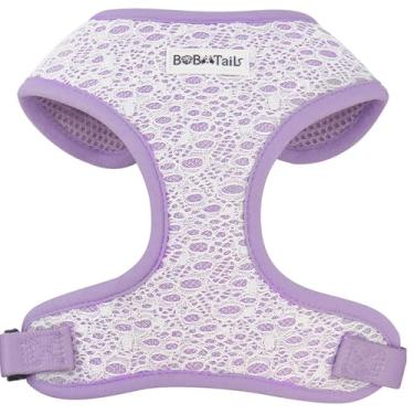 Imagem de Bobotails Beauty of Lace Peitoral para cães com conjunto de clipe de coleira em D, ajustável macio acolchoado e tecido de algodão para cães grandes, médios e pequenos (Lanvender, extra pequeno)