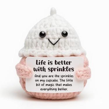 Imagem de Crochet Cupcake Romantic Gift, Sentimental Anniversary Present for Wife Husband, Cute Valentines Day Keepsake for Girlfriend Boyfriend, "Life Is Better With You" Appreciation Token for Her Him