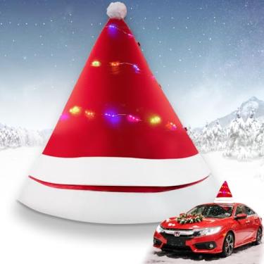 Imagem de Angooni Universal Christmas Car Hat with Lights - 35" D x 33" H Festive Santa Roof Topper with Suction Cups, Zip Ties & Ribbons for Easy Secure Installation, Suitable for Jeeps, Trucks, Golf Carts