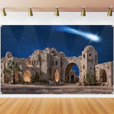 Imagem de Pano de fundo de tecido de presépio de Natal com estrela de Belém Fundo noturno Jesus Cristo Céu de nascimento Banner para Natal Presépio Igreja Eventos Religiosos Cristãos Decoração Bíblia Foto