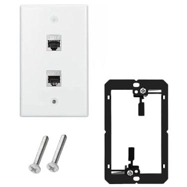 Imagem de Kework Placa de parede Ethernet de 2 portas com suporte, 10 Gbps 600 MHZ, módulo Keystone de acoplador fêmea para fêmea Cat7 RJ45, placa de cobertura frontal de saída sem solda para modem de TV