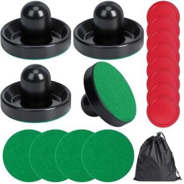 Imagem de Coopay Pás e discos de hóquei de ar, empurradores de hóquei de ar com bolsa de armazenamento de nylon, acessórios de substituição de alças de gol para mesas de jogos (4 empurradores de 96 mm com