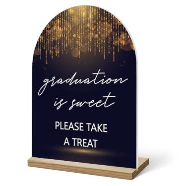 Imagem de Sinais de barra de doces de formatura para mesa, graduação é doce, por favor, pegue um deleite, placa de acrílico com base de madeira, placa de boas-vindas para festa de graduação, lembrancinhas de