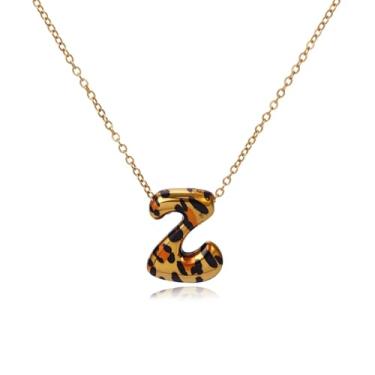 Imagem de Hremhoo Presentes de Natal para netos, colar com letra de bolha, leopardo, banhado a ouro 18 K, com inicial bolha A-Z, para mulheres, meias de Natal para adolescentes, Small, Liga de aço, Sem Pedra