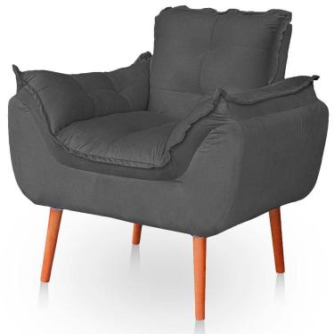 Imagem de Poltrona Opala Para Sala Confortável Resistente Veludo Cinza