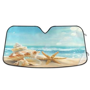 Imagem de CEBUGI Para-brisa para-sol para janela dianteira do carro, para-sol, viseira dobrável para caminhão, SUV, mantenha seu veículo fresco cena de praia
