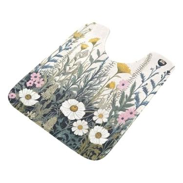 Imagem de Burbuja Tapete de banheiro de flores silvestres, tapete de banho absorvente de pelúcia macio, base antiderrapante para piso de banheiro, oval em forma de U
