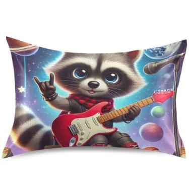 Imagem de Rock Raccoon Funny Satin Pillow Cases for Hair King Queen Standard Pillow Sham Cute Cooling Pillow Sham Bedroom Aesthetic, Queen Size, 76.2 cm x 50.8 cm