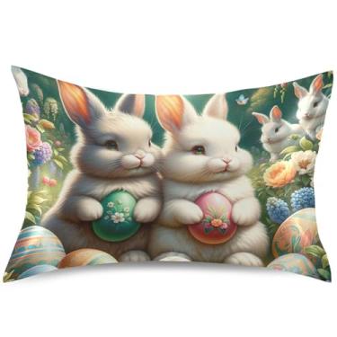 Imagem de Happy Bunnies Páscoa Caça aos Ovos de Cetim Fronha Padrão Refrescante Fronha Padrão Queen King Size Travesseiros Cama Fronha, King Size, 101,6 cm x 50,8 cm