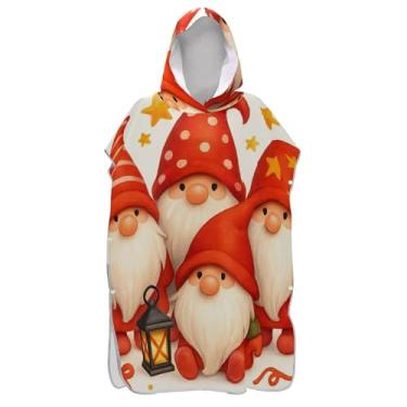 Imagem de Bonitos Gnomos de Natal Chapéus Vermelhos Poncho de Surfe Trocando Roupão Adulto Ponchos de Praia Vestíveis para Homens Toalha de Natação com Capuz Bonito