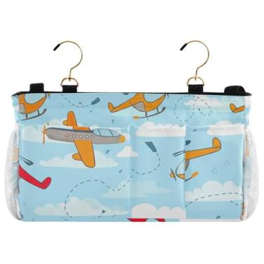 Imagem de TSENQUE Lindo suporte de beliche de helicóptero de avião com céu azul para dormitório, cama, cabeceira, bolso, organizador personalizado, essencial para dormitório universitário