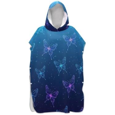 Imagem de Joisal Poncho de surf gradiente azul borboleta brilhante para adulto trocador de roupa de praia moletom com capuz toalha natação plus size ponchos femininos com capuz
