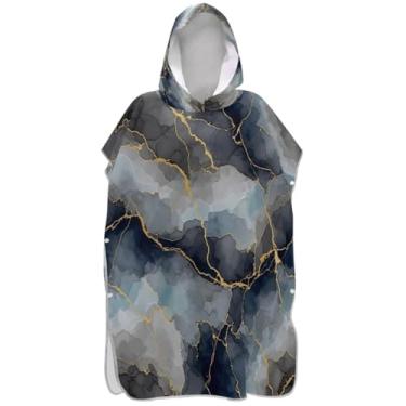 Imagem de Joisal Poncho de surfe para adultos trocador de roupão toalha de praia floral plus size masculino poncho com capuz abstrato mármore cinza azul dourado