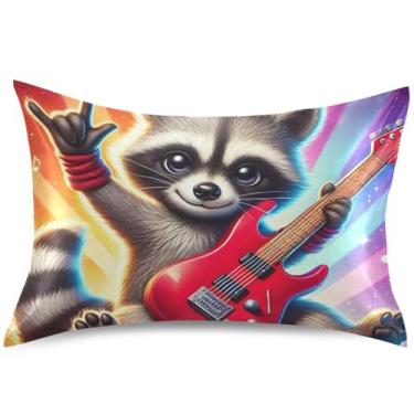 Imagem de Capa de almofada de cetim fofa de guaxinim de rocha para resfriamento de cabelo, capas de travesseiro king queen padrão animais para cama de casa sofá, tamanho Queen, 76 cm x 50 cm