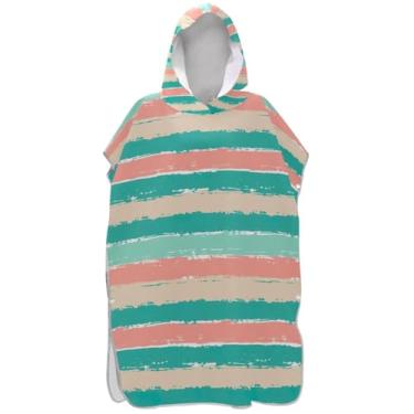 Imagem de Joisal Poncho de surfe trocador de roupão para praia Adul moletom toalha natação plus size ponchos adultos para mulheres listras horizontais cores pastel