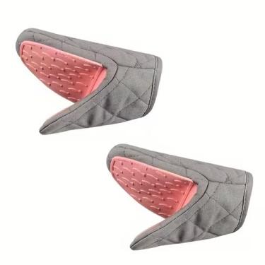 Imagem de Luvas de forno de silicone em forma de peixe, suportes de panela resistentes ao calor com aderência antiderrapante, forro de poliéster acolchoado para assar e cozinhar, conjunto de 2, 16 x 13 cm, rosa