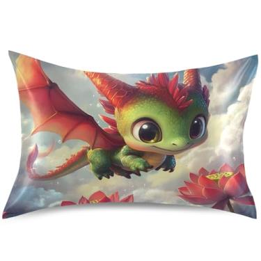 Imagem de Capa de almofada de cetim com estampa de animal de dragão fofo padrão Queen King capa de travesseiro luxuosa refrescante para cama, tamanho king, 101,6 cm x 50,8 cm