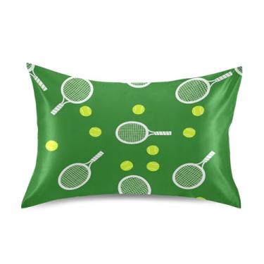 Imagem de Fronhas de cetim engraçadas refrescantes fofas animal padrão queen king fronha cama macia fronha queen size 76.2 cm x 50.8 cm raquetes de tênis bolas de tênis verde