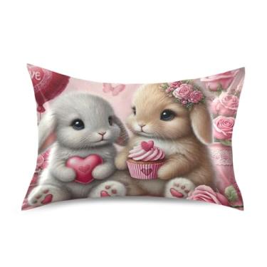 Imagem de Travesseiros de cetim para presente Sweet Bunny Heart Funny Cooling Bedding Decor Custom Standard King Queen Pillow Slips Tamanho padrão 66 cm x 50 cm