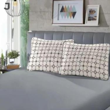 Imagem de Jogo de Cama Casal Malha Estampado Rubi 100% Algodão 03 peças Caulim/Cinza - SBX