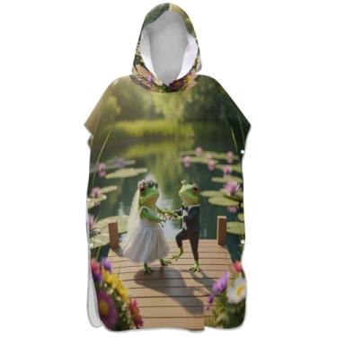 Imagem de Joisal Poncho de surfe para adultos trocador de roupa de banho com capuz bonito absorvente sapos românticos unissex poncho adulto com capuz