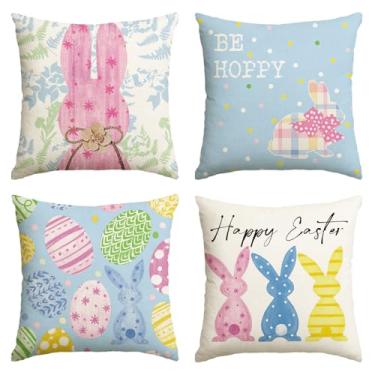 Imagem de AVOIN colorlife Capas de almofada Happy Easter Eggs Coelhinho, 45,7 x 45,7 cm Be Hoppy Coelho Rosa Decoração para Sofá Sofá