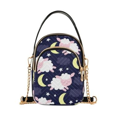 Imagem de TSENQUE Linda bolsa de ombro de urso guaxinim bolsa de mão para telefone pequena bolsa tiracolo acolchoada, Linda nuvem de ovelha e lua, 5.91x3.15x8.27inches