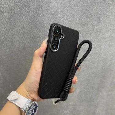 Imagem de Capa de couro com alça de pulso para Samsung Galaxy S23 Ultra S24 S25 Plus com lente de metal, para homens e mulheres, preta, modelo GS, compatível com Galaxy S24 Ultra.