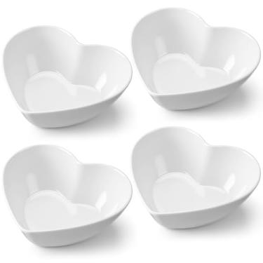 Imagem de Maxdot 4 tigelas brancas de plástico em forma de coração de dia dos namorados 21 cm lanche de coração doces sobremesa pratos de sopa salada pratos de molho de frutas multiuso para aperitivo de
