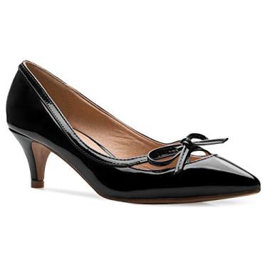 Imagem de Olivia K Sapato feminino clássico bico fechado D'Orsay Bow Kitten Heel Pump | Vestido, trabalho, festa, salto médio, Preto, 34