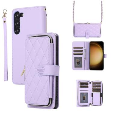 Imagem de Capa carteira para Samsung Galaxy S23 Plus, capa de couro durável com fecho magnético e 9 compartimentos para cartão, suporte, alça de pulso, corrente, capa protetora de telefone à prova de choque