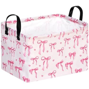 Imagem de VAIVUSTO Caixa de armazenamento com estampa de laço rosa Rec cesta organizadora dobrável cestas de prateleira de presente para armazenamento doméstico e de cozinha.