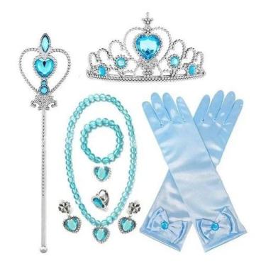 Imagem de Kit Acessórios Princesa Brinco Colar Luva Coroa Anel Varinha - Baby Pl
