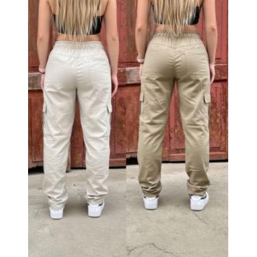 Imagem de Calça Cargo De Sarja Uni Com Bolsos Streetwear Premium - Vestto, Bege,