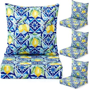 Imagem de Hoteam Conjunto de 4 almofadas de assento profundo à prova d'água para cadeira ao ar livre, 50 x 50 cm para conjunto de móveis de pátio, assento removível e encosto (limão)