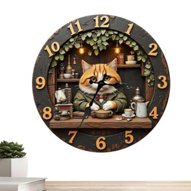 Imagem de Relógio de Parede - 30 cm Design com Gato em para Decoração Interior | Relógio De Parede | Para Casa Sala Estar Ambiente Rural Bar Escritório Biblioteca Sala Estudo Cozinha