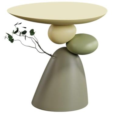 Imagem de Mesas de canto Mesa de canto Mesa de centro em forma de pedra geométrica de pequeno espaço, mesa lateral de resina antiga, rack de armazenamento multifuncional, para sala de estar, varanda (Cor: C