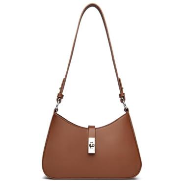 Imagem de Micmores Bolsa de ombro feminina, bolsa transversal conversível com alça ajustável, bolsa Hobo de couro vegano para uso diário, Marrom, Small