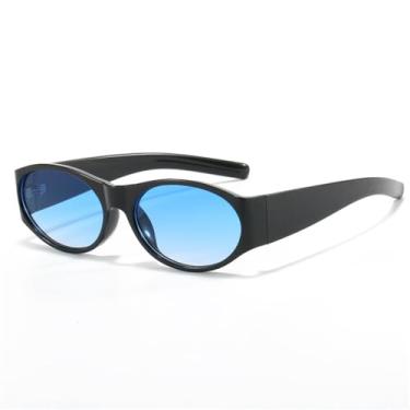 Imagem de Óculos de Sol UV400 - Armação Oval Grossa, Hastes Largas, Lentes Degradê para Homens e Mulheres, Ideais para Esportes ao Ar Livre, Corrida e Ciclismo, nas cores preto e azul.
