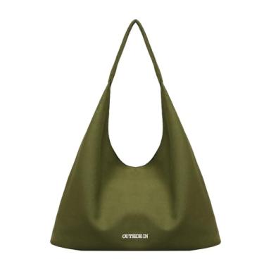 Imagem de Arkefi Bolsa feminina casual de lona bolsa de ombro de grande capacidade para trabalho, compras, férias, Verde, Medium